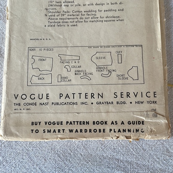Vintage Vogue Pattern, 6065, size 18, 36 bust, 39 hip ca 1940's or 1950's - Picture 3 of 6